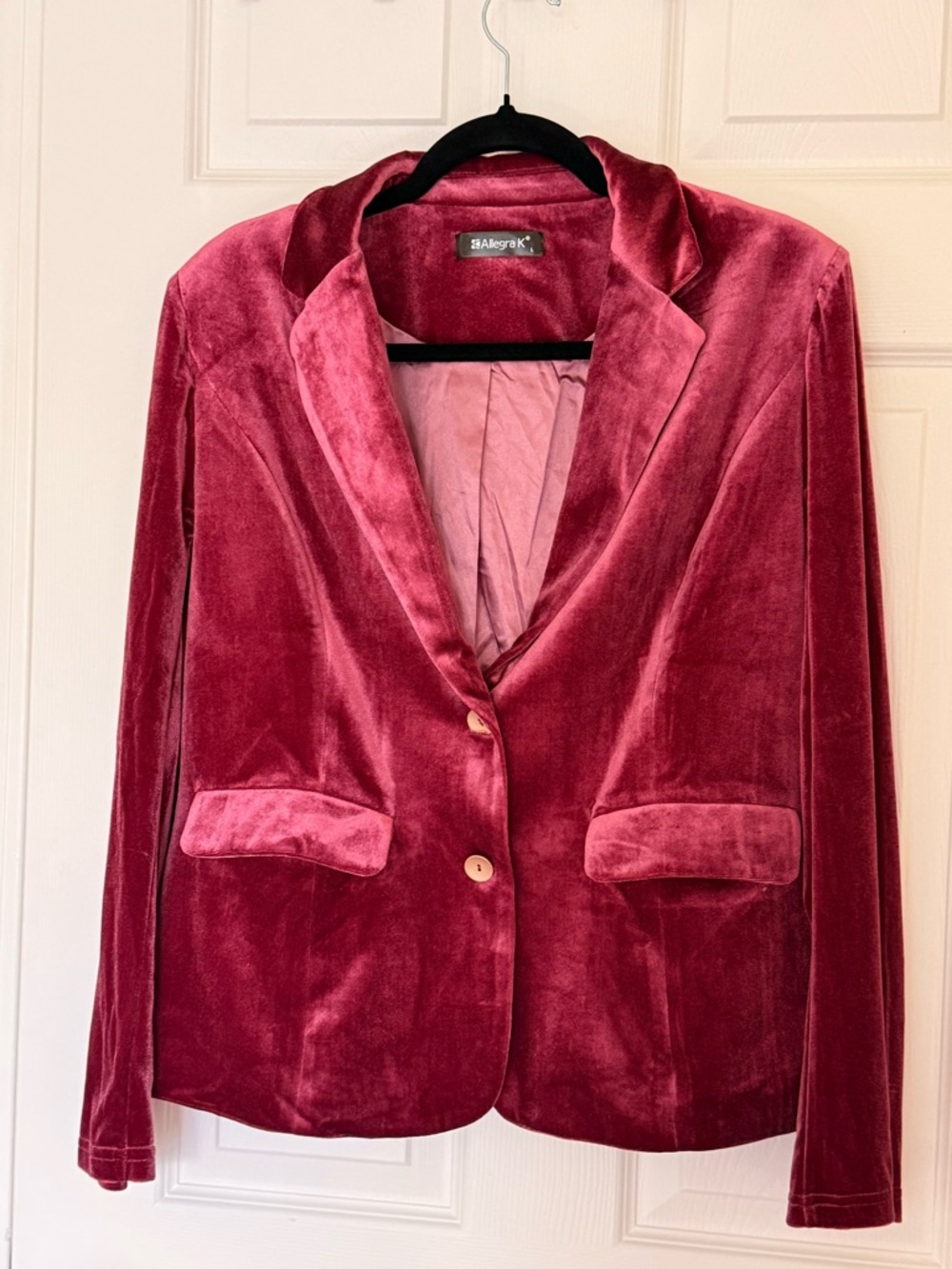 Allegra K Velvet Blazer Jacket - Rose